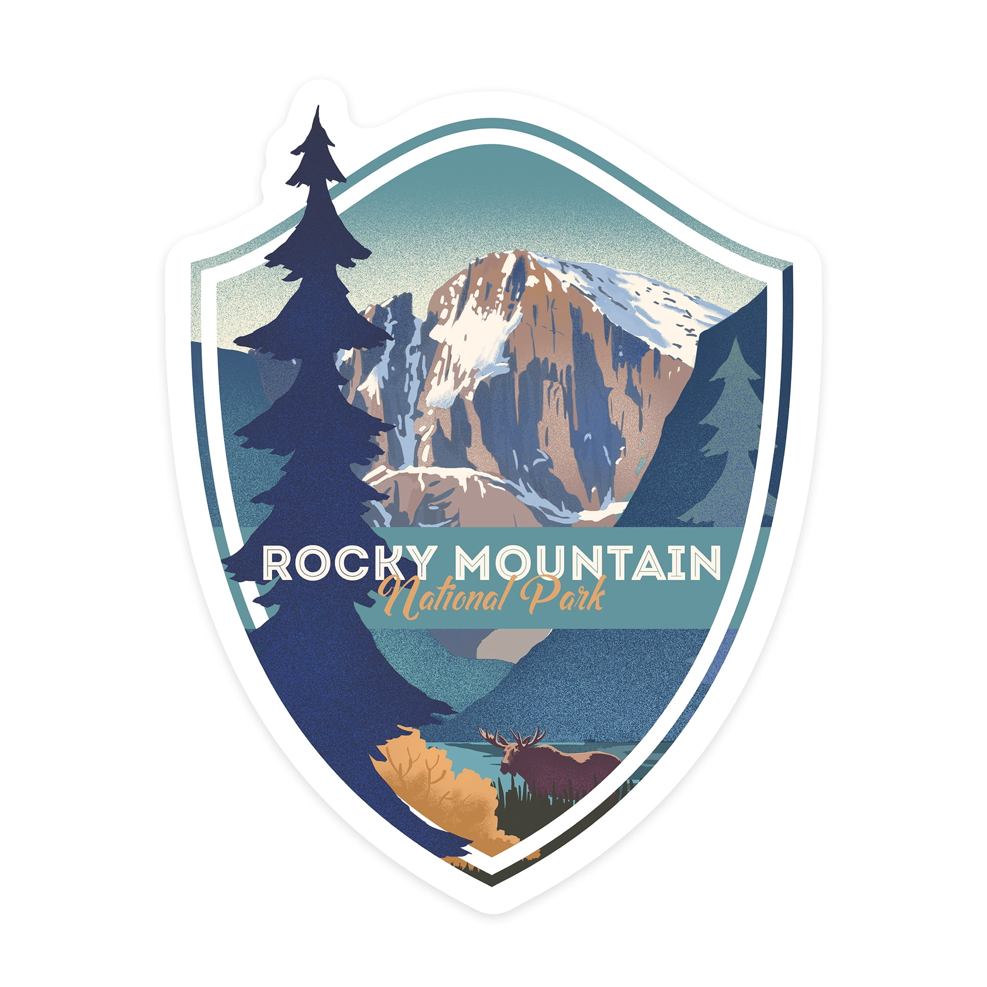 Lithography Sticker Die Cut Sticker Rocky Mountain National Park, Colorado, Moose and Lake ...
