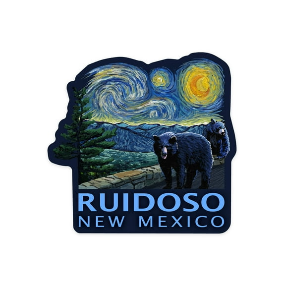 Die Cut Sticker Ruidoso, New Mexico, Starry Night, Bears, Contour Vinyl Sticker 3 to 6 inches, (Waterproof Decal for Cars, Water Bottles, Laptops, Coolers), Large
