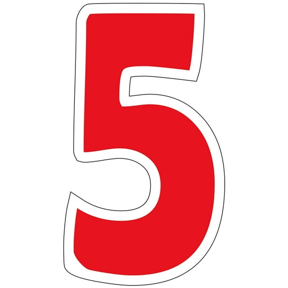 SSWBasics Die-Cut Window Numbers - Red - "5" - 4ʺW x 7ʺH - Pack of 12