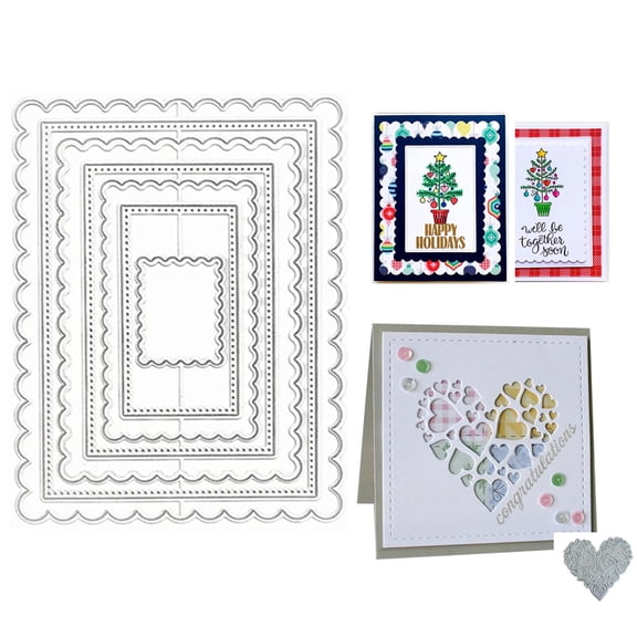Die Cuts for Card Making, Metal Cutting Dies Set, Love Heart & Rectangle Frame Dies for Scrapbooking Embossing