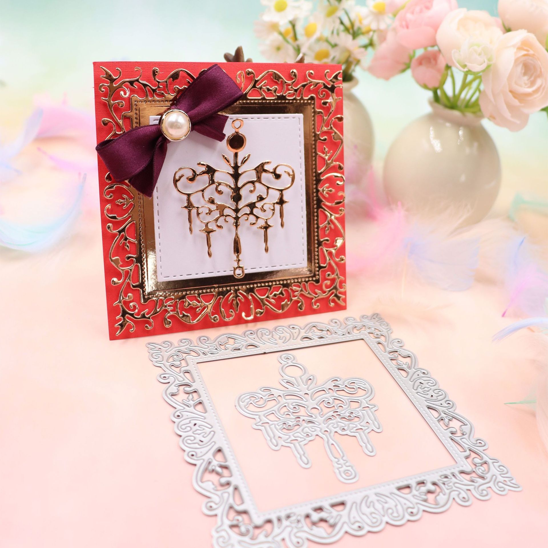 Die Cuts for Card Making, Ouginx Lace Leaf Vine Square Frame Metal ...