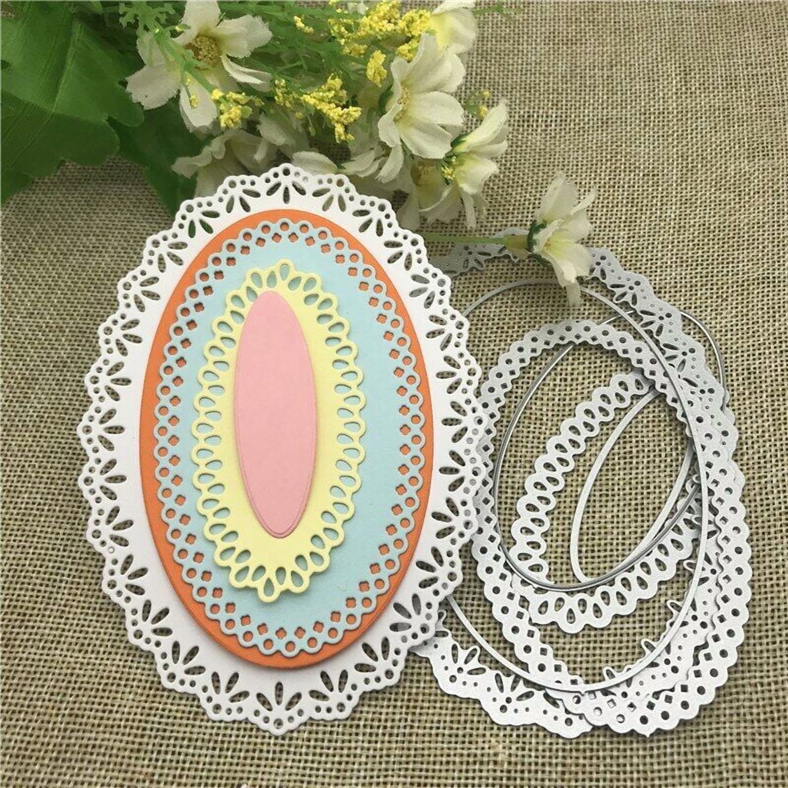Die Cuts for Card Making, Ouginx Oval Lace Scallop Frame Metal Cutting ...