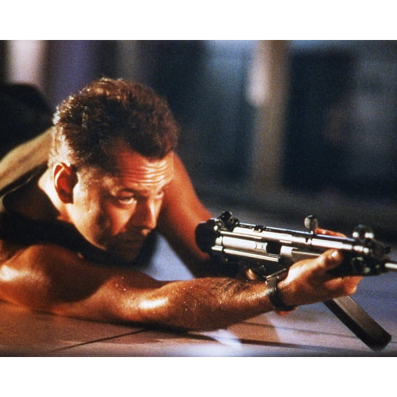 Die Hard Bruce Willis Lying on Floor Pointing Gun 24x36 Movie Poster