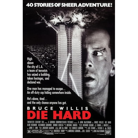 Die Hard Movie Poster Bruce Willis Wall Art Measures 24 x 36 inches (unframed)