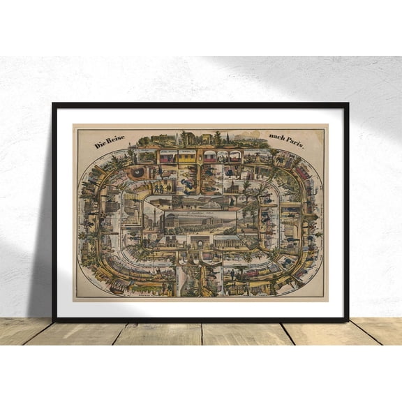 Die Reise Nach Paris Poster Reproduction Trip To Paris Retro Paris City Map Vintage Paris Poster Travel France, Unframed Paper Poster 11x14in