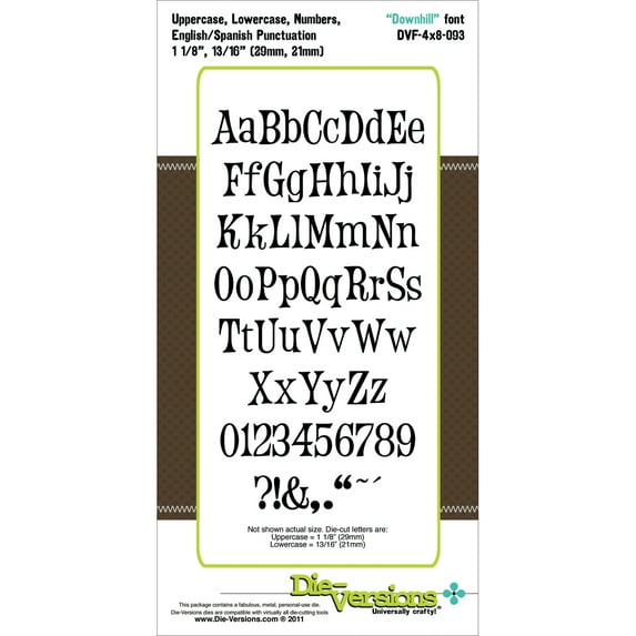 Die-Versions Font Die-Downhill, 1.125" & .8125", Pk 1, Die-Versions