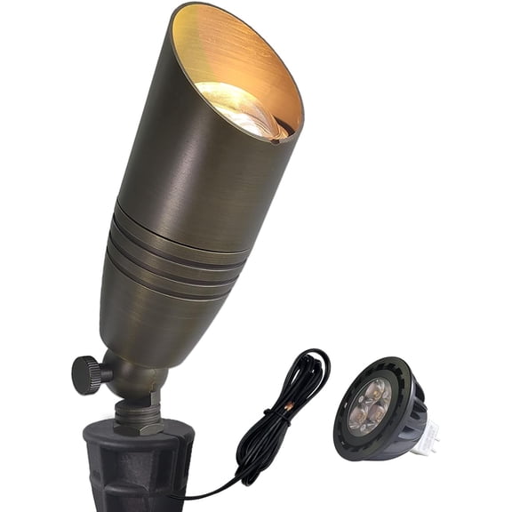 Die-cast Brass Landscape Spotlights Outdoor with 5W Aluminum Housing LED MR16 Bulb 2700K 450LM,12V AC/DC Low Voltage Lighting, Outdoor Directional Up Light, Spot Lights for Yard(102B,1 Pack)