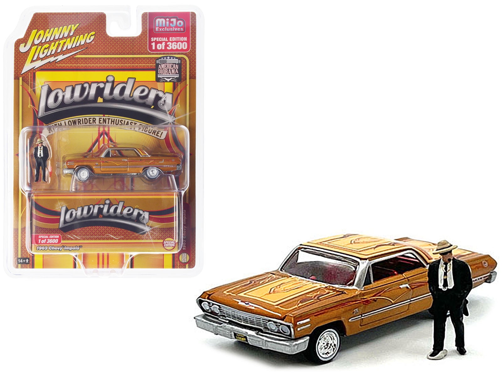 DieCast 1963 Chevrolet Impala Lowrider Orange with Graphics and Diecast ...