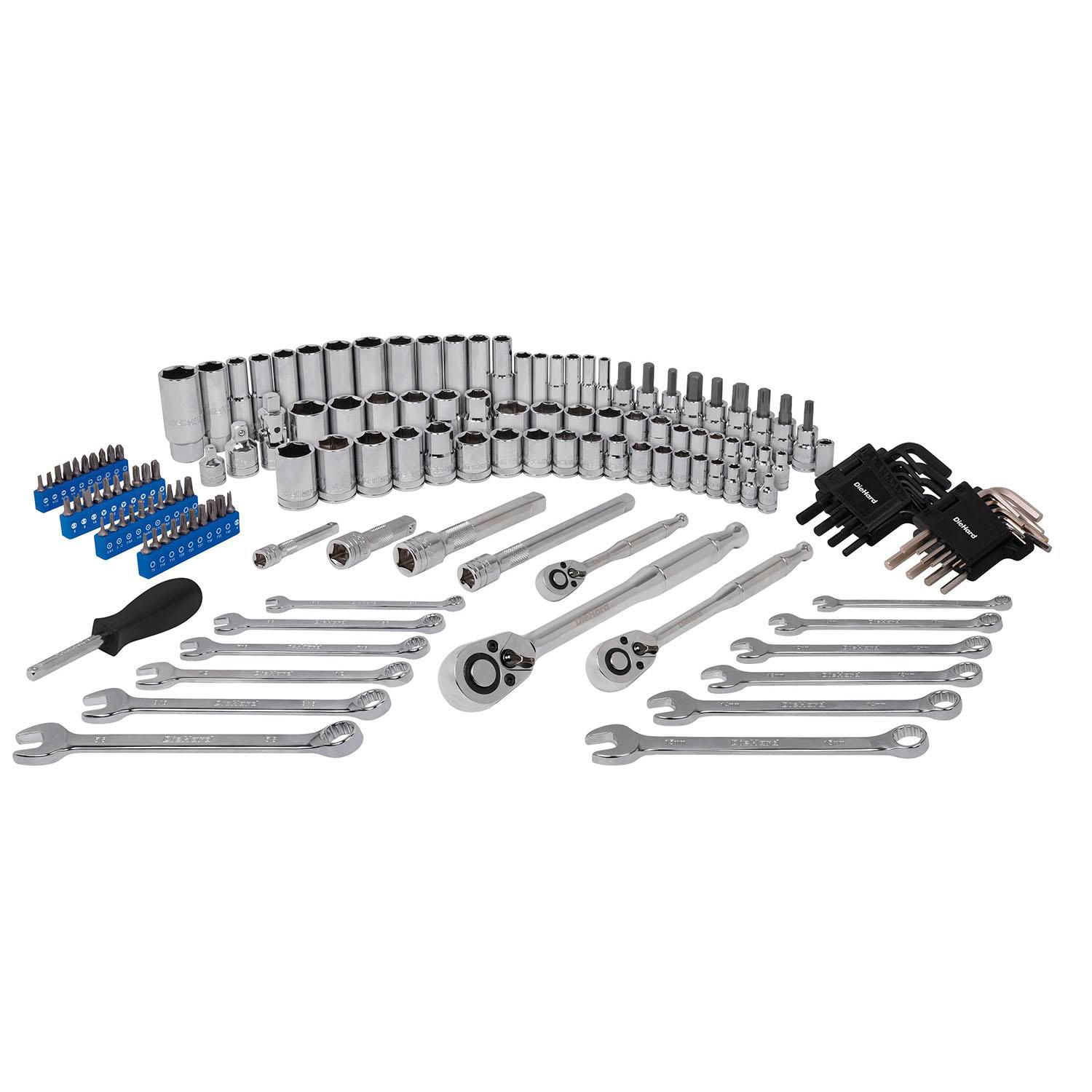 DieHard 1/4", 3/8", 1/2" Drive Ratchet Socket Set, SAE & Metric, 152-Piece, 72 Tooth