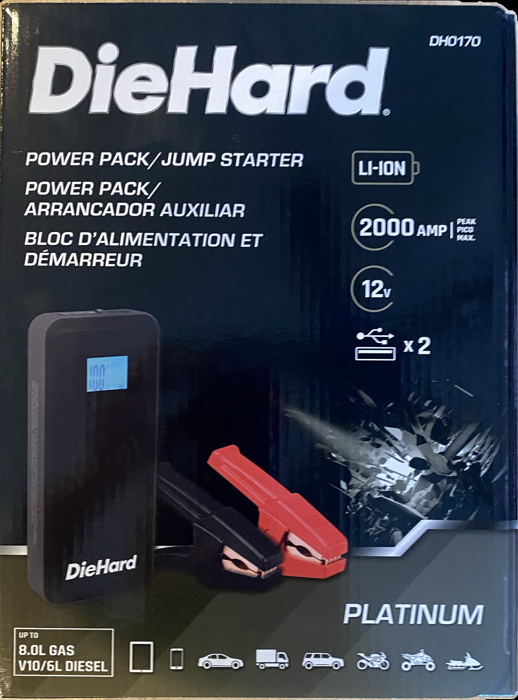 DieHard 2000 Platinum Peak Amp Car Jump Starter Portable Power Pack DH0170