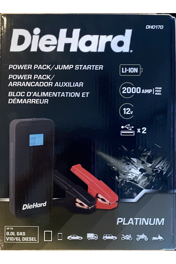 2000 Platinum Peak Amp Car Jump Starter Portable Power Pack DH0170