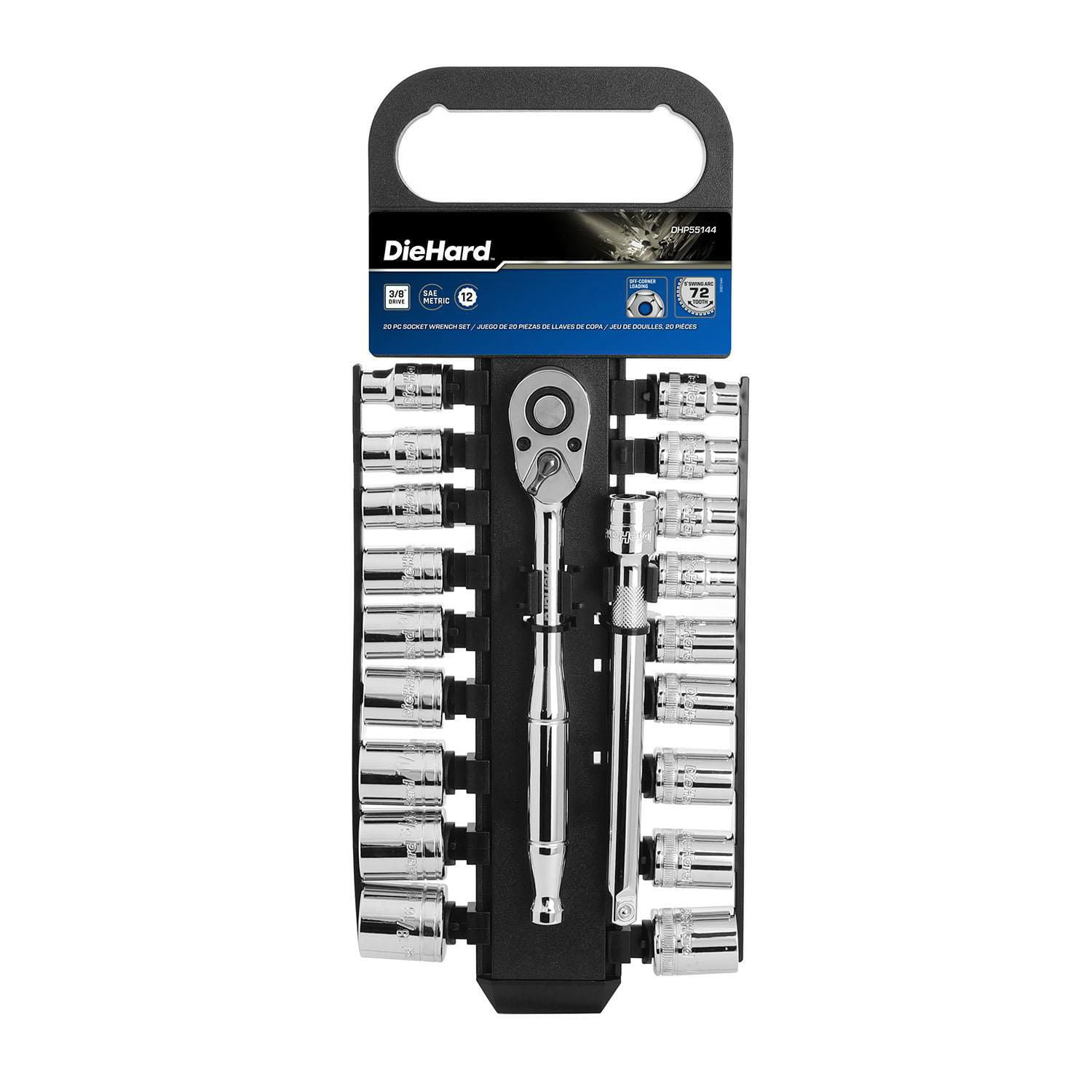 DieHard 3/8" Drive Ratchet Socket Set, SAE & Metric, 20Piece, 72 Tooth