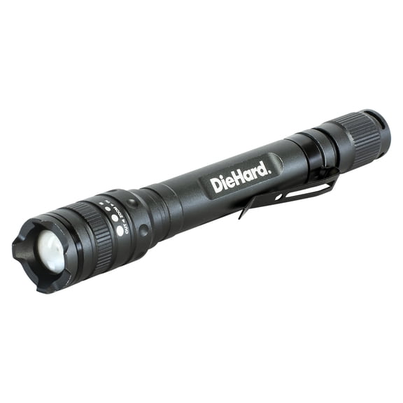 DieHard LED 180-Lumen Aluminum Flashlight with 3 Modes, Twist Focus, Impact/Water-Resistant, Battery Powered, Pocket Clip & Up to 229-ft. Beam