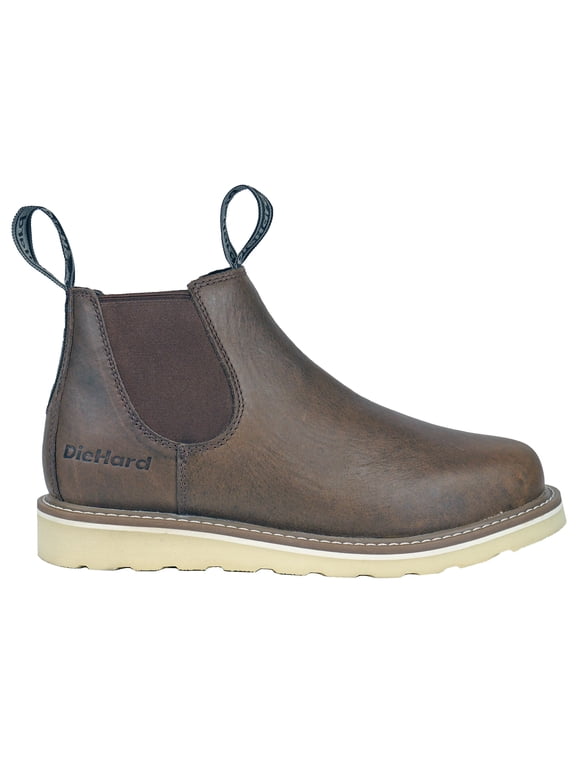Men's Safety Boots, Chelsea Ankle-High, Medium, Flat Heel, Micro-Wedge, Round Toe, Brown, Size 6