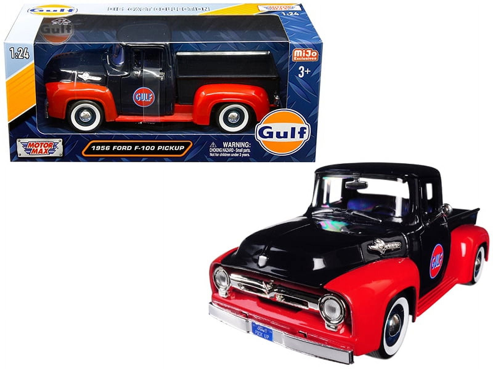Diecast 1956 Ford F-100 Pickup Truck "Gulf" Dark Blue and Red 1/24 Diecast Model Car From Motormax