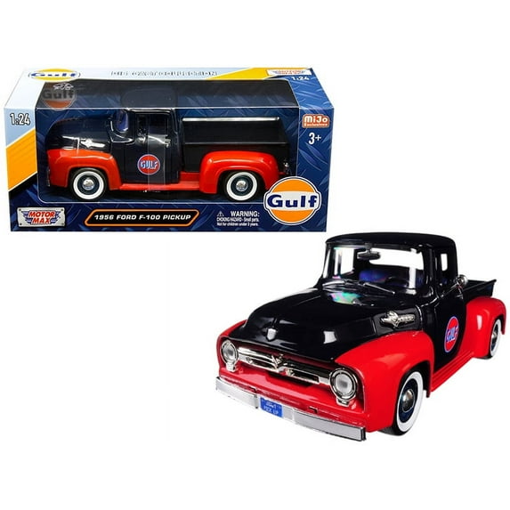 Diecast 1956 Ford F-100 Pickup Truck "Gulf" Dark Blue and Red 1/24 Diecast Model Car From Motormax