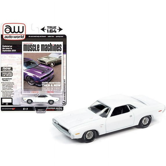 1970 Dodge Challenger R/T White Hemmings Muscle Machines Magazine Cover Car (September 2019) Limited Edition to 10120 pieces Worldwide 1/64 Diecast Model Car by Autoworld