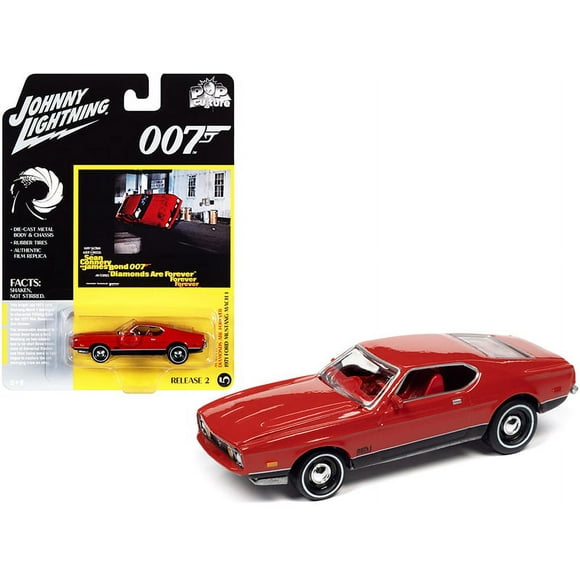 Diecast 1971 Ford Mustang Mach 1 Bright Red with Black Bottom (James Bond 007) "Diamonds Are Forever" (1971) Movie "Pop Culture" Series 1/64 Diecast Model Car by Johnny Lightning