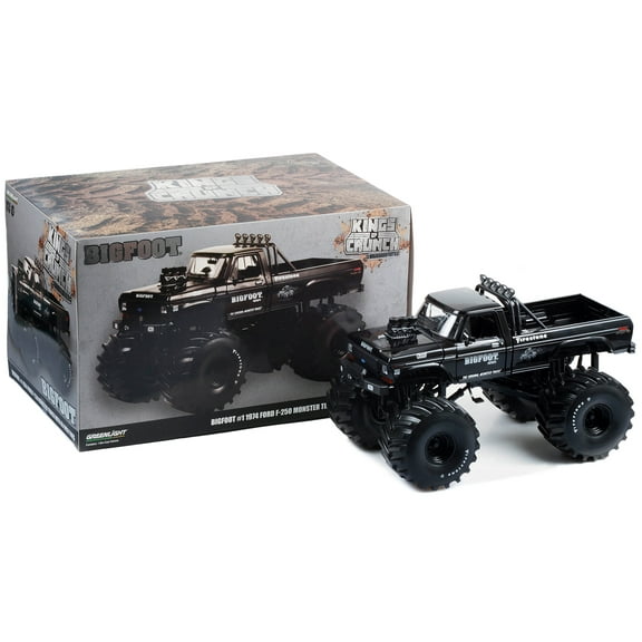 1974 Ford F-250 Monster Truck with 66-Inch Tires Black Bandit Edition "Bigfoot #1" "Kings of Crunch" Series 1/18 Diecast Model Car by Greenlight