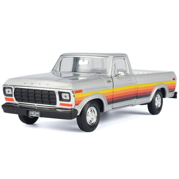 Motormax 79346SIL 1979 Ford F-150 Custom Pickup Truck Silver Metallic with Side Stripes American Classics Series 1-24 Scale Diecast Model Car