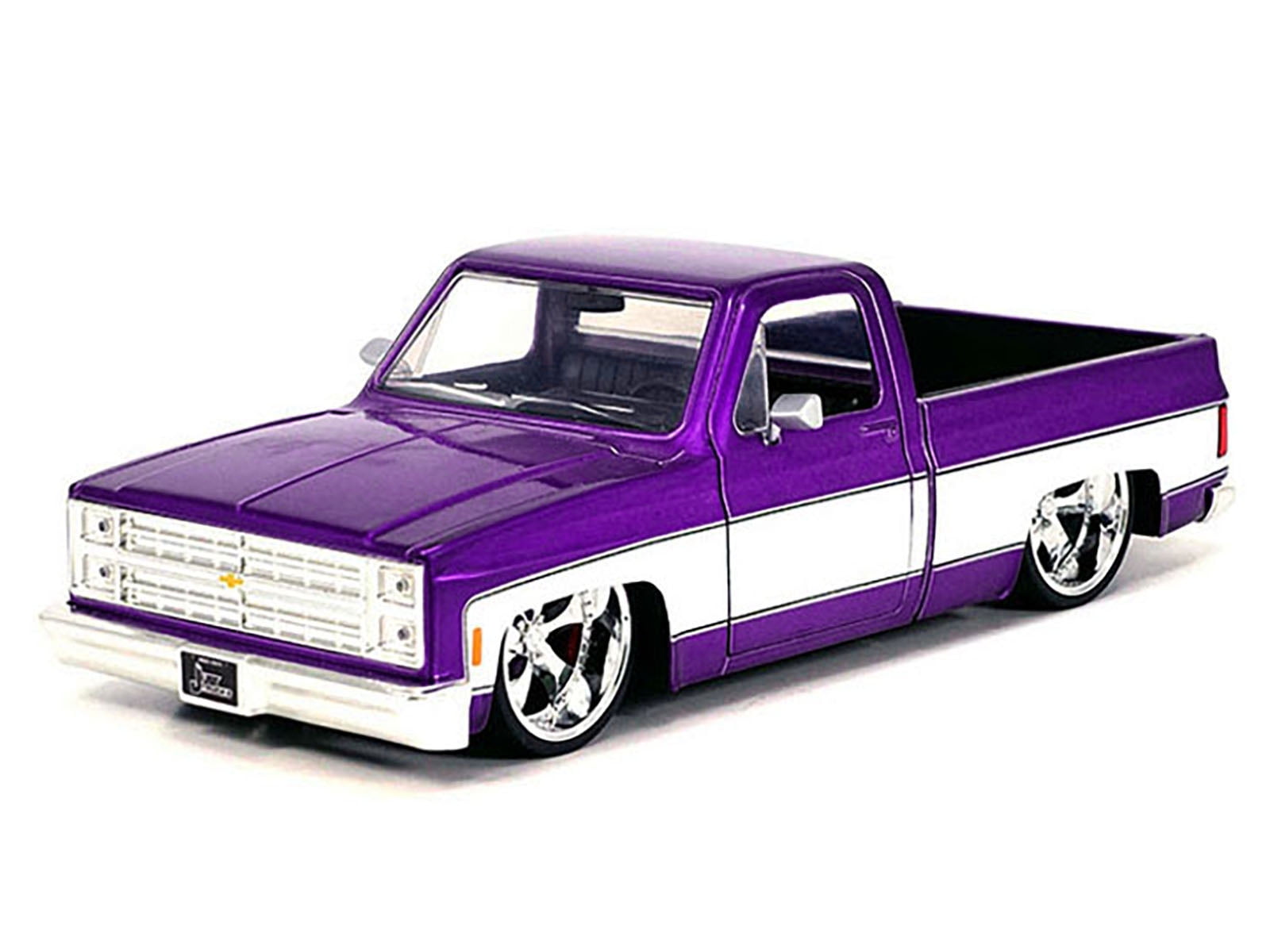 Diecast 1985 Chevrolet C-10 Pickup Truck Purple Metallic and White with Cartelli Wheels "Just Trucks" Series 1/24 Diecast Model Car by Jada