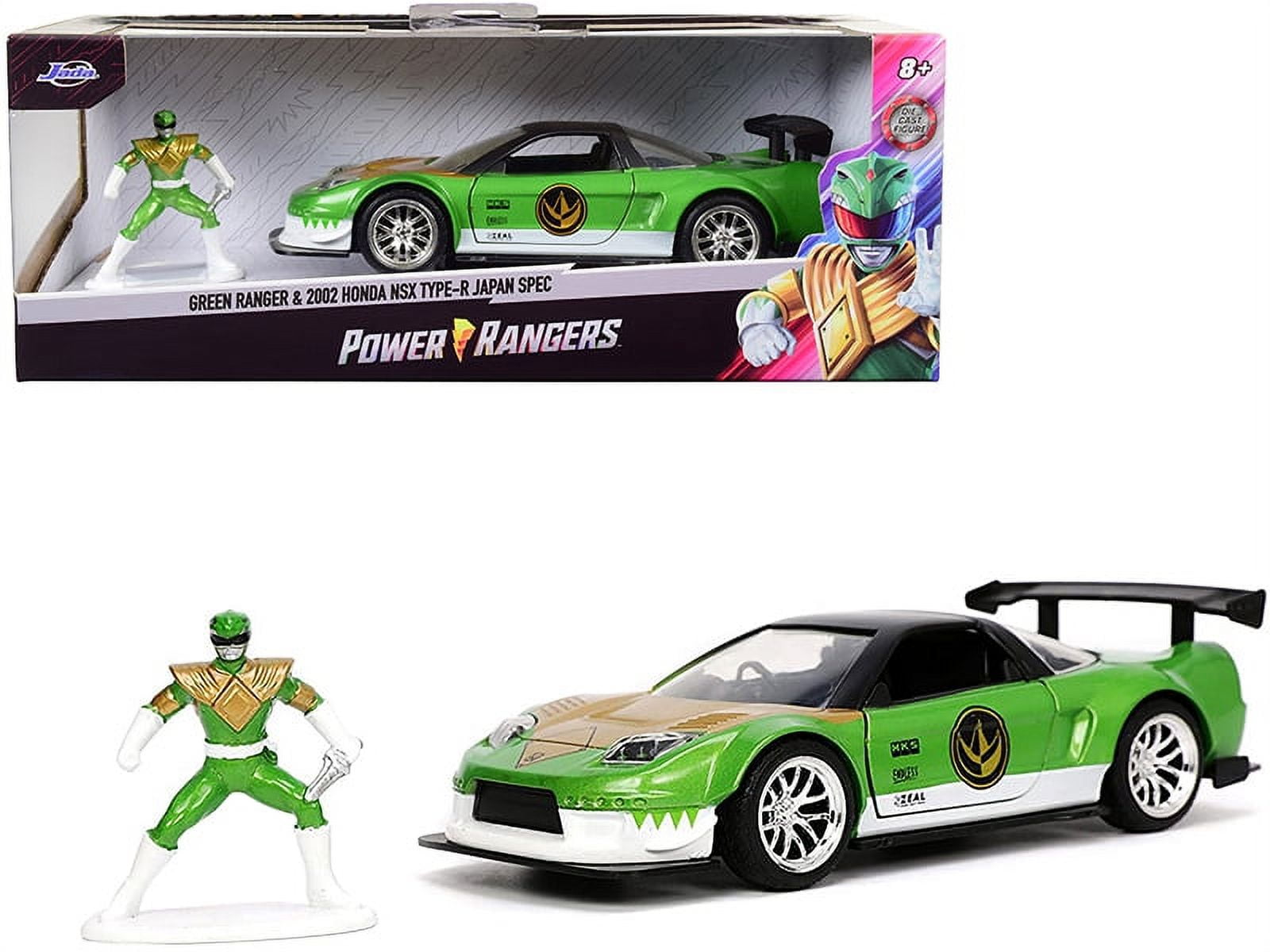 Diecast 2002 Honda NSX Type-R Japan Spec RHD (Right Hand Drive) and Green Ranger Diecast Figurine "Power Rangers" "Hollywood Rides" Series 1/32 Diecast Model Car by Jada
