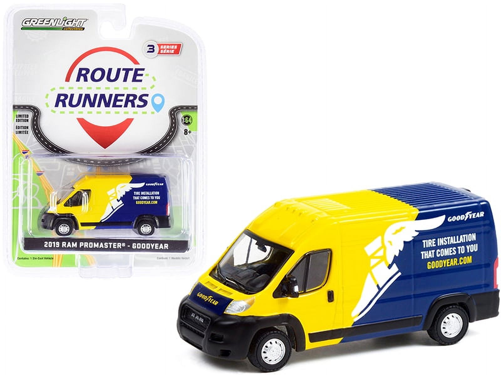 Diecast 2019 Ram ProMaster 2500 Cargo High Roof Van Yellow and Blue "Goodyear" 'Tire