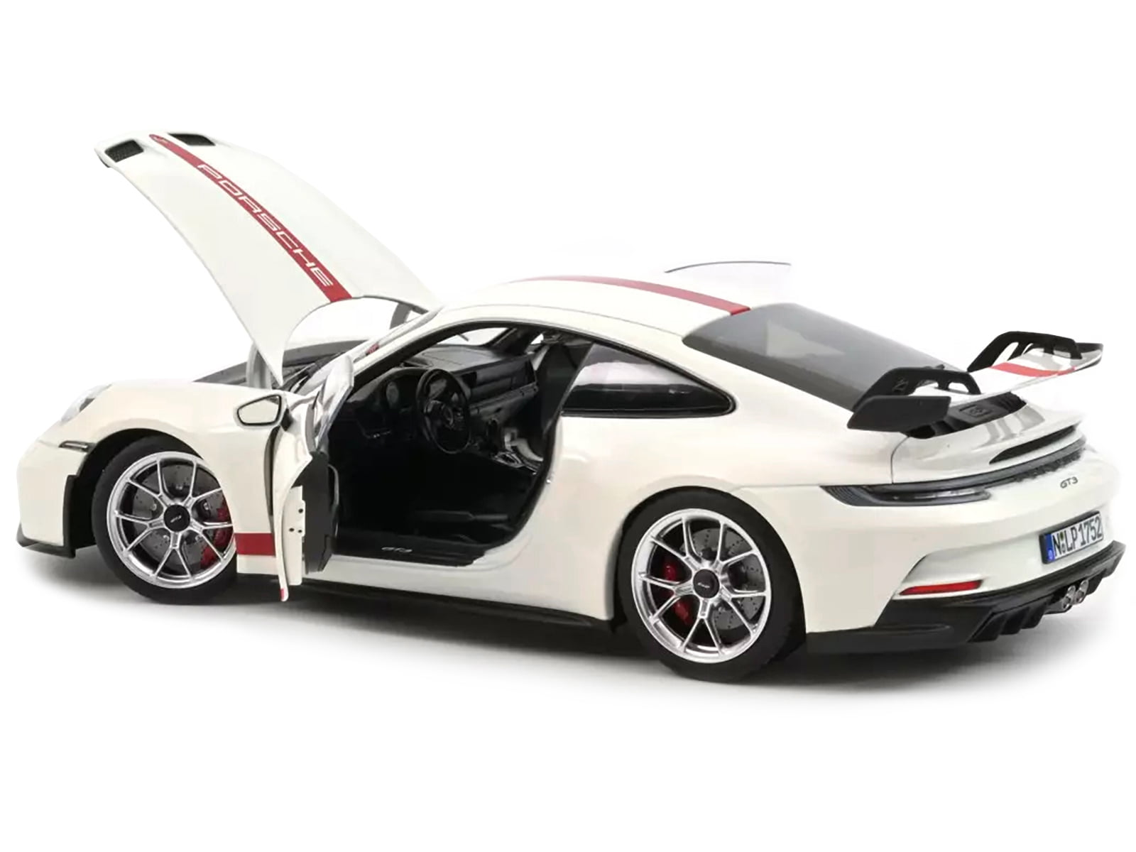 Diecast 2021 Porsche 911 GT3 White with Red Stripes 1/18