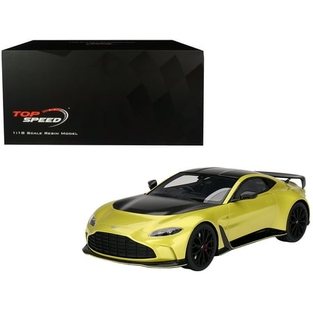2022 Aston Martin V12 Vantage RHD (Right Hand Drive) Cosmopolitan Yellow with Black Hood and Top 1 18 Model Car by Top Speed