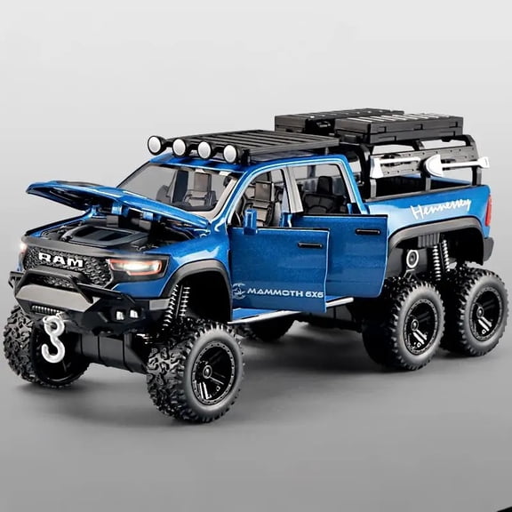 Diecast 6x6 Off-Road Pickup Truck Model, Pull Back Monster Truck with Openable Doors, Lights & Sounds, Big Tire Offroad Vehicle Replica, Desktop Collectible & Kids Gift Ages 3+
