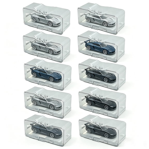 Diecast Car Display | 1/64 Stackable Toy Vehicle Display Case, Scale Exhibition Box | Set of 10 with Clear Dust Lid for Matchbox, Room Decoration Model & Diecast Car
