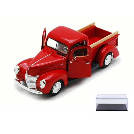 Diecast Car & Display Case Package - 1940 Ford Pick Up truck, Red - Motor Max 73234 - 1/24 Scale Diecast Model Toy Car w/Display Case