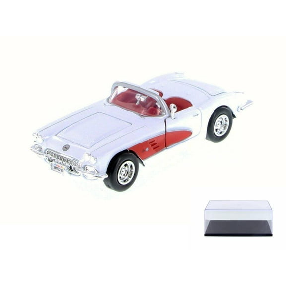 Diecast Car & Display Case Package - 1959 Chevy Corvette Convertible, White - Motor Max 73216WB - 1/24 Scale Diecast Model Toy Car w/Display Case