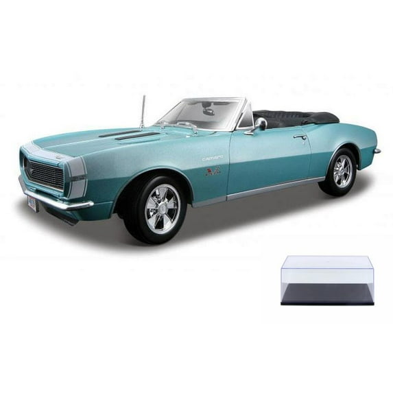 Diecast Car & Display Case Package - 1967 Chevy Camaro SS 396 Convertible, Turquoise - Maisto 31684 - 1/18 Scale Diecast Model Toy Car w/Display Case