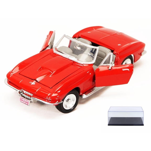 Diecast Car & Display Case Package - 1967 Chevy Corvette, Red - Motormax 73224 - 1/24 scale Diecast Model Toy Car w/Display Case