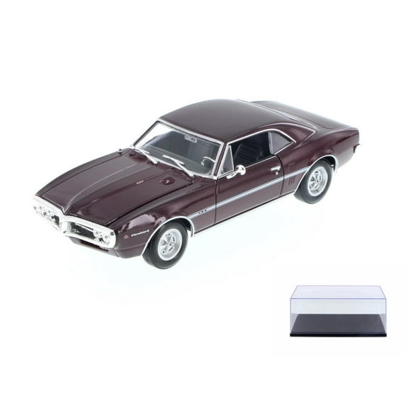 Diecast Car & Display Case Package - 1967 Pontiac Firebird, Maroon - Welly 22502 - 1/24 Scale Diecast Model Toy Car w/Display Case