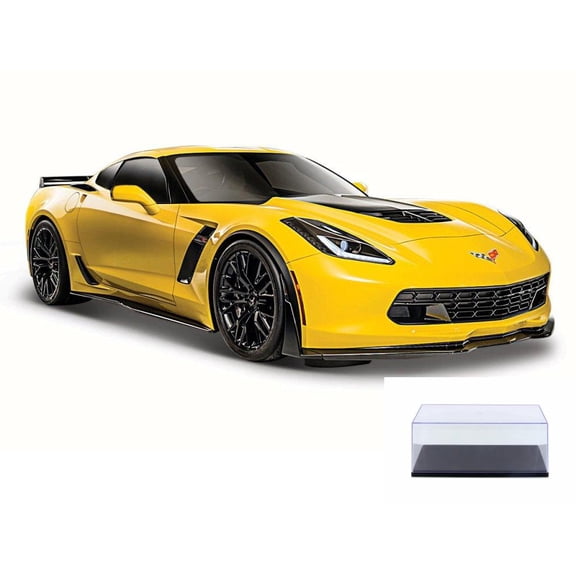 Diecast Car & Display Case Package - 2015 Chevy Corvette Z06, Yellow - Maisto 31133 - 1/24 Scale Diecast Model Toy Car w/Display Case