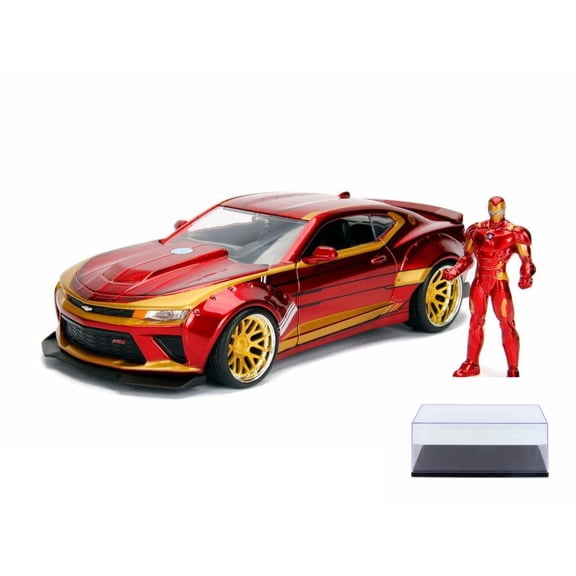 Diecast Car & Display Case Package - 2016 Chevy Camaro SS with Iron Man Figure, Avengers - Jada 99724 - 1/24 Scale Diecast Model Toy Car w/Display Case