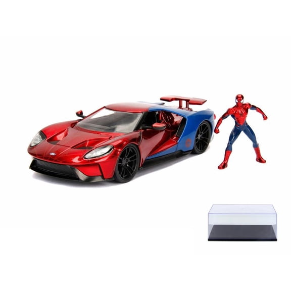 Diecast Car & Display Case Package - 2017 Ford GT with Spider-Man figure, Spider-Man - Jada 99725 - 1/24 Scale Diecast Model Toy Car w/Display Case