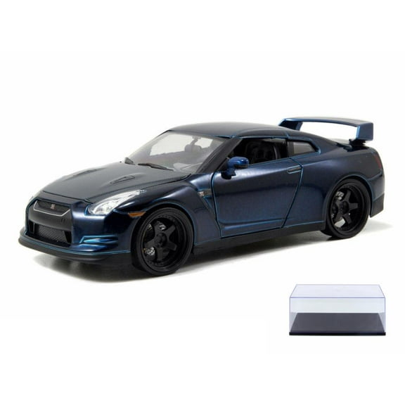 Diecast Car & Display Case Package - Brian's 2009 Nissan GT-R, Blue - Jada Toys Fast & Furious 97036 - 1/24 scale Diecast Model Toy Car w/Display Case