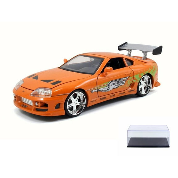 Diecast Car & Display Case Package - Brian's Toyota Supra Open Top, Orange - JADA 97168 - 1/24 Scale Diecast Model Toy Car w/Display Case