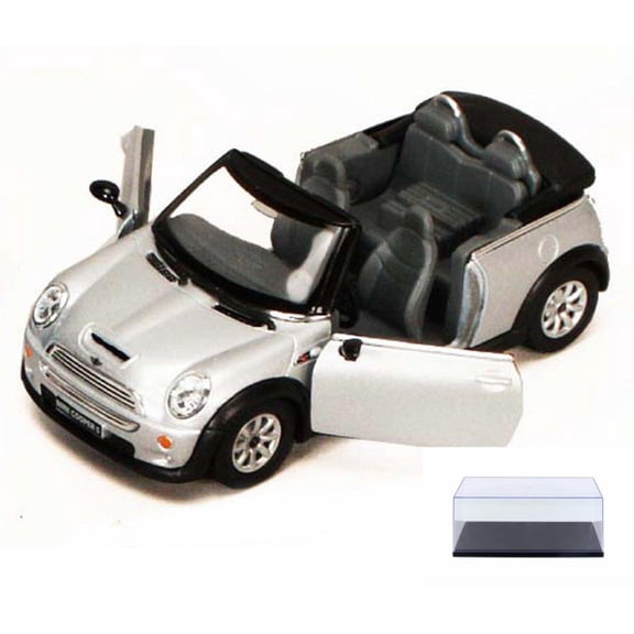 Diecast Car & Display Case Package - Mini Cooper S Convertible, Silver - Kinsmart 5089D - 1/28 scale Diecast Model Toy Car w/Display Case