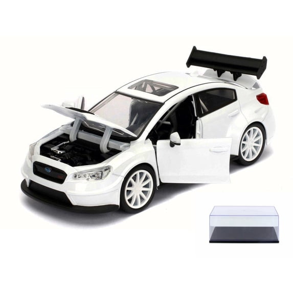 Diecast Car & Display Case Package - Mr. Little Nobody's Subaru WRX STI Fast & Furious F8 Fate of Furious, Glossy White - Jada 98296 - 1/24 Scale Diecast Model Toy Car w/Display Case
