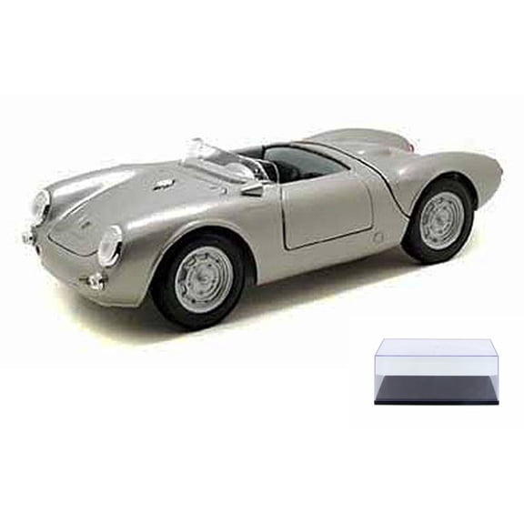 Diecast Car & Display Case Package - Porsche 550 A Spyder Convertible, Silver - Maisto 31843 - 1/18 Scale Diecast Model Toy Car w/Display Case