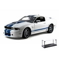 thumbnail image 1 of Diecast Car & LED Display Case Package - 2011 Ford Shelby GT350, White  w/ Blue Stripes - Shelby  SC351 - 1/18 Scale Diecast Model Toy Car w/LED Display Case, 1 of 4