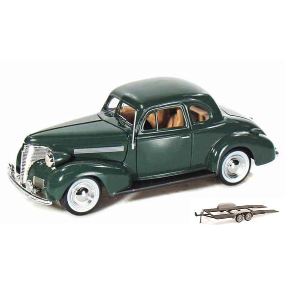 Diecast Car & Trailer Package - 1939 Chevy Coupe, Green - Showcasts 73247 - 1/24 Scale Diecast Model Car w/Trailer