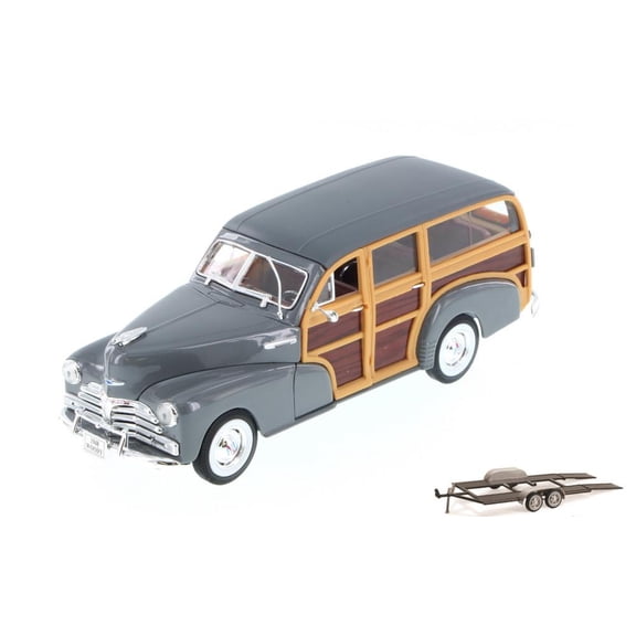 Diecast Car & Trailer Package - 1948 Chevy Fleetmaster, Gray - Welly 22083 - 1/24 Scale Diecast Model Toy Car w/Trailer