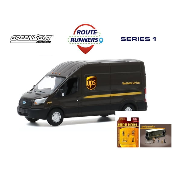 Diecast Car w/Courier Service Figure Set - 2019 Ford Transit Van, UPS - Greenlight 53010E/48 - 1/64 scale Diecast Model Toy Car
