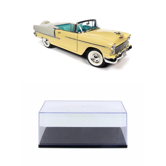Diecast Car w/Display Case - 1955 Chevy Bel Air Convertible, Harvest Gold and India Ivory - Auto World 1/18 scale Diecast Car