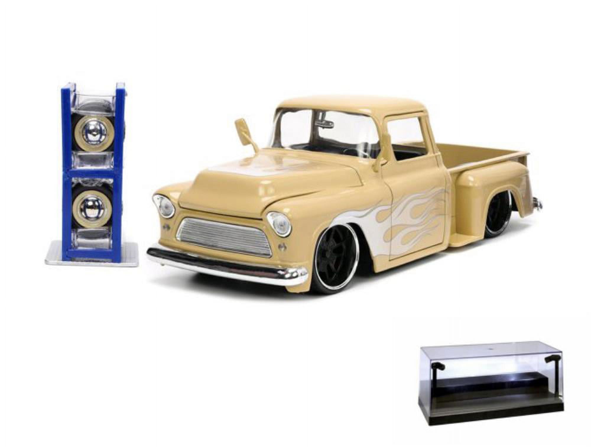 Diecast Car w/Display Case - 1955 Chevy Pickup and Extra Wheels